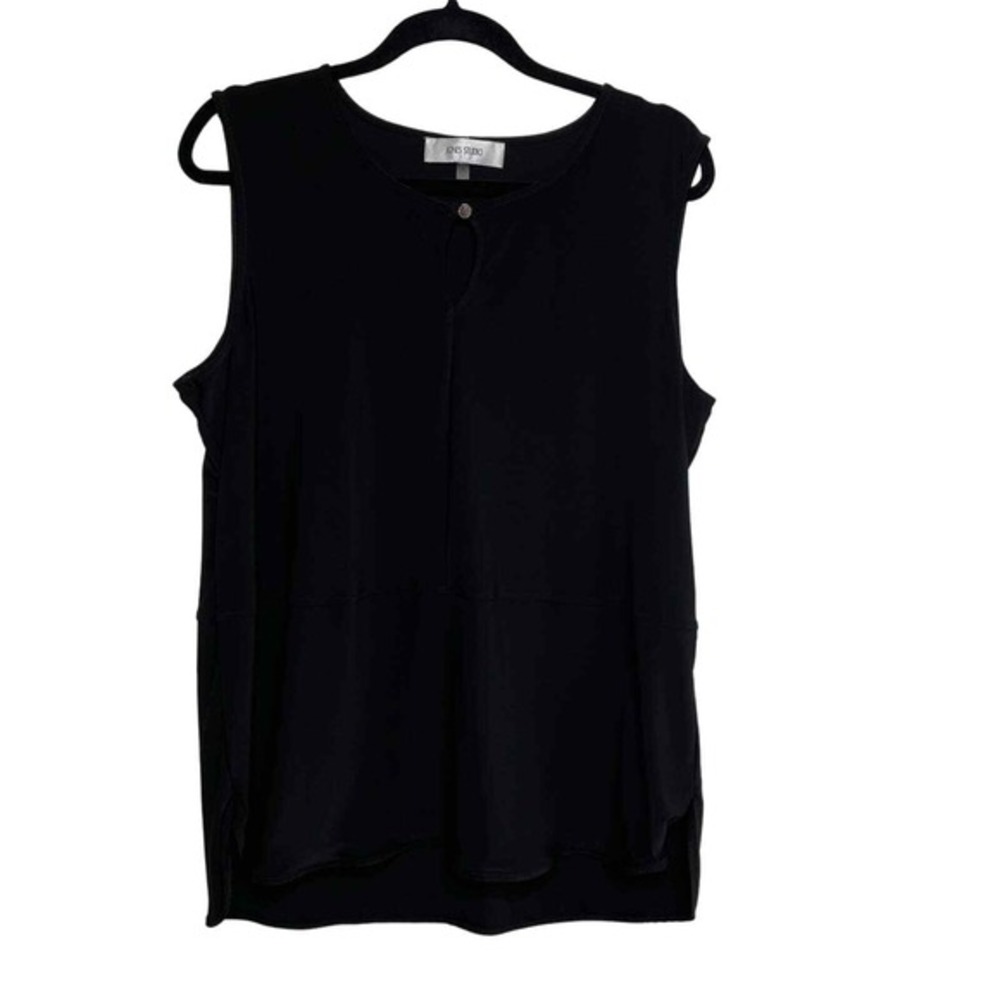 Jones Studio Black Sleeveless Tank Top Keyhole Neck Side Slit Layer Goth Dark XL